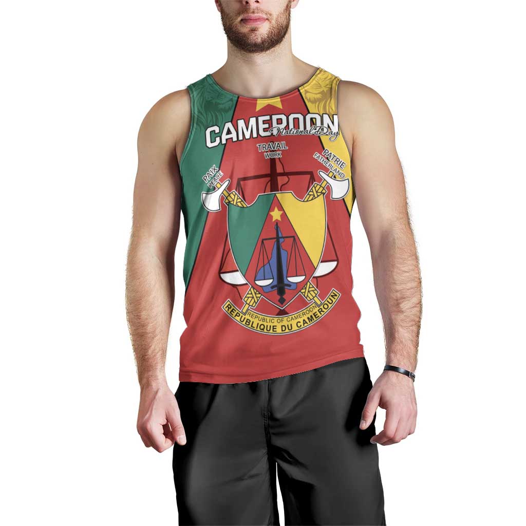 Personalised Cameroon National Day Men Tank Top Coat Of Arms With Lion