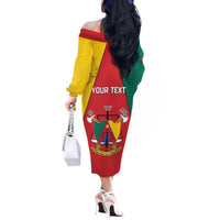 Personalised Cameroon National Day Off The Shoulder Long Sleeve Dress Coat Of Arms With Lion