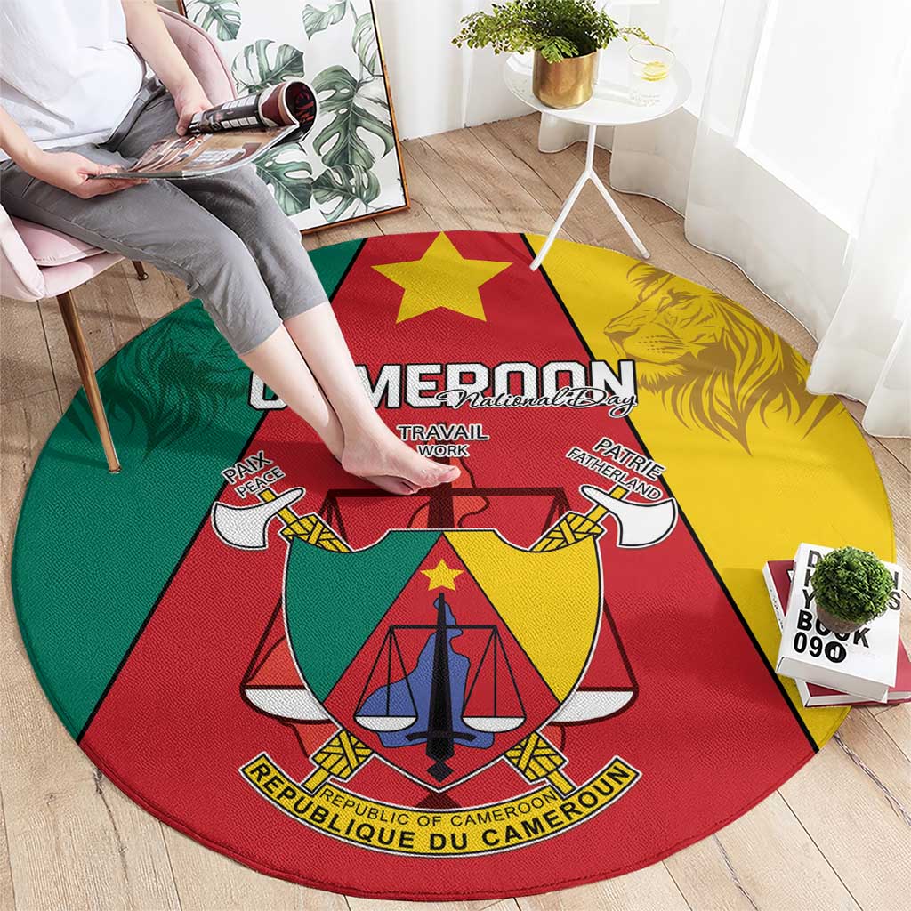 Cameroon National Day Round Carpet Coat Of Arms With Lion