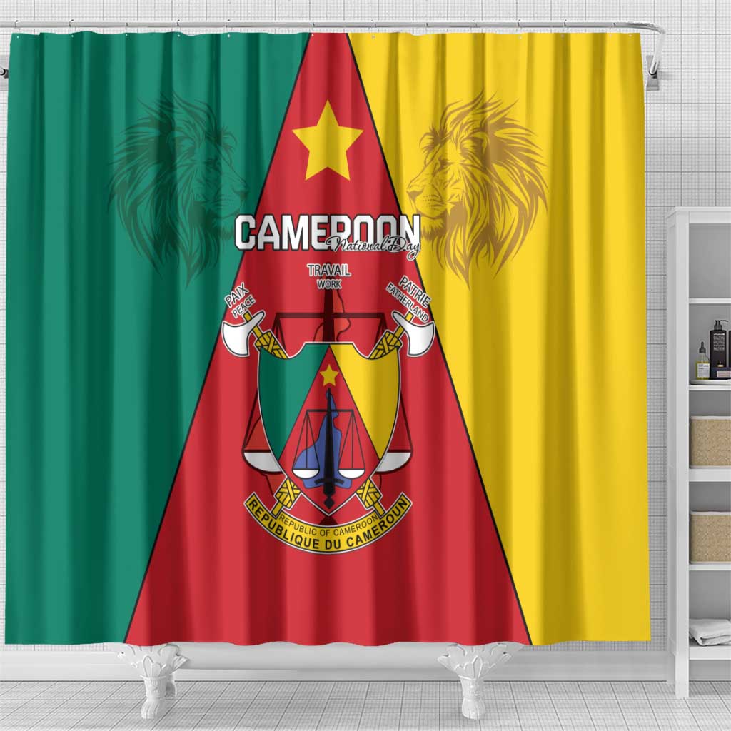 Cameroon National Day Shower Curtain Coat Of Arms With Lion