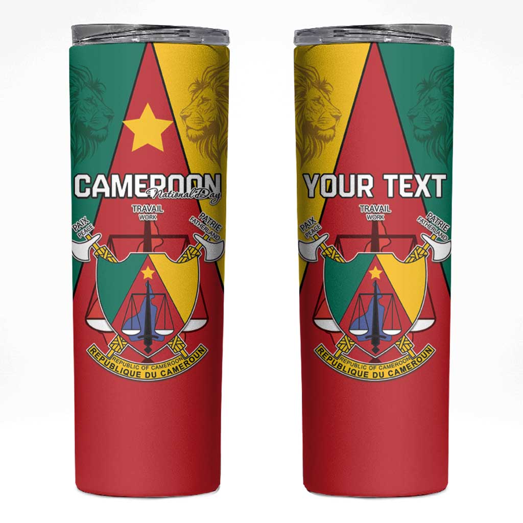 Personalised Cameroon National Day Skinny Tumbler Coat Of Arms With Lion