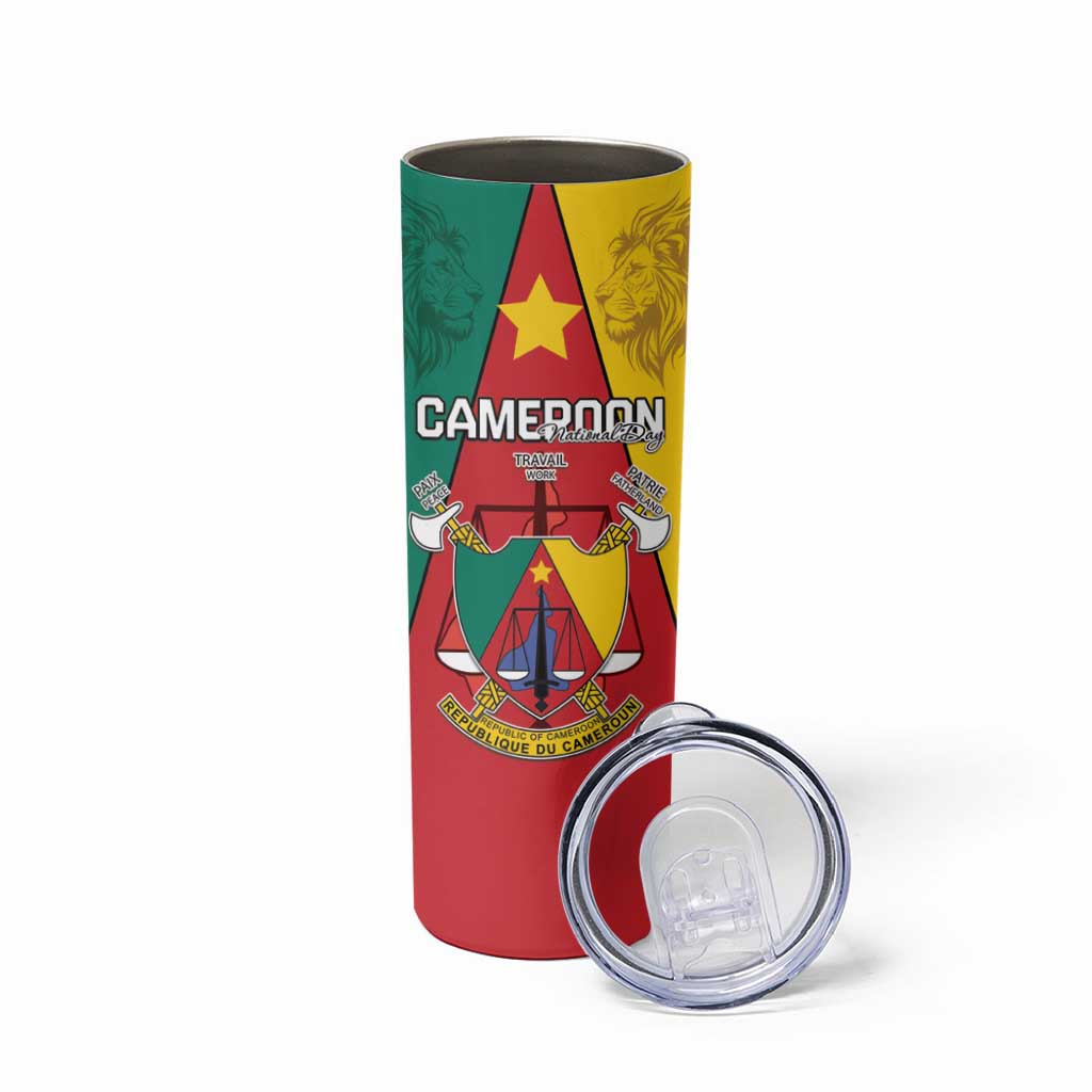 Personalised Cameroon National Day Skinny Tumbler Coat Of Arms With Lion