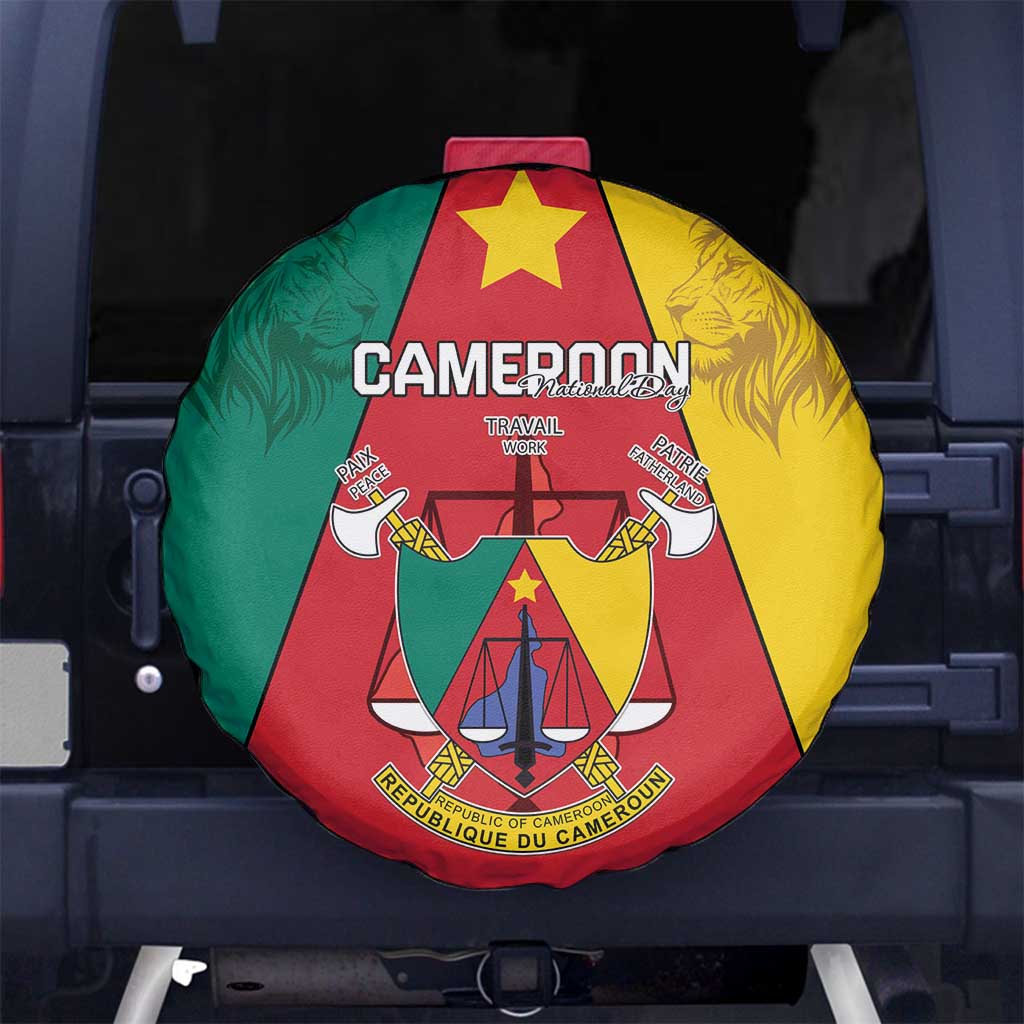 Cameroon National Day Spare Tire Cover Coat Of Arms With Lion