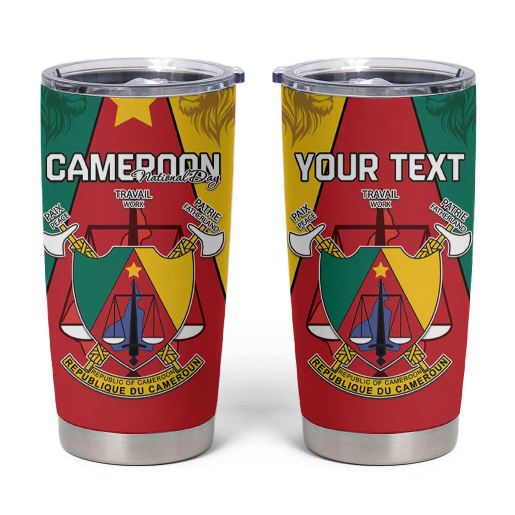 Personalised Cameroon National Day Tumbler Cup Coat Of Arms With Lion