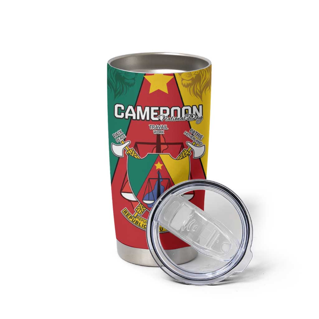 Personalised Cameroon National Day Tumbler Cup Coat Of Arms With Lion