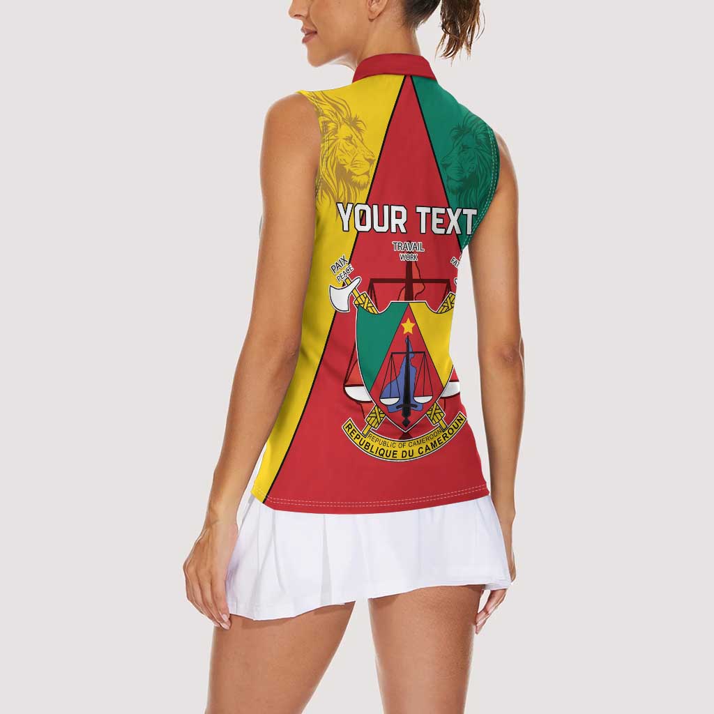 Personalised Cameroon National Day Women Sleeveless Polo Shirt Coat Of Arms With Lion