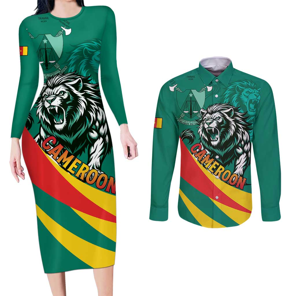 Personalised Happy Cameroon National Day Couples Matching Long Sleeve Bodycon Dress and Long Sleeve Button Shirt May 20 Cameroun