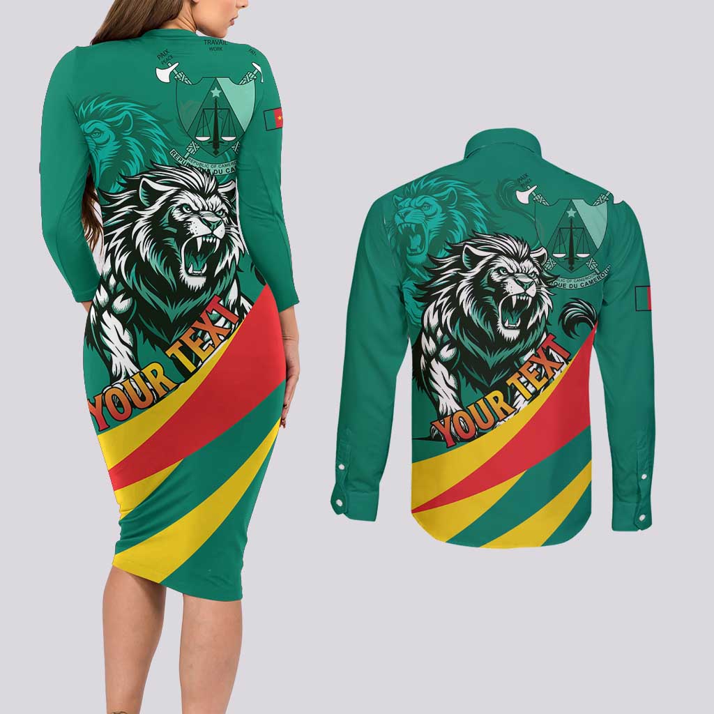 Personalised Happy Cameroon National Day Couples Matching Long Sleeve Bodycon Dress and Long Sleeve Button Shirt May 20 Cameroun