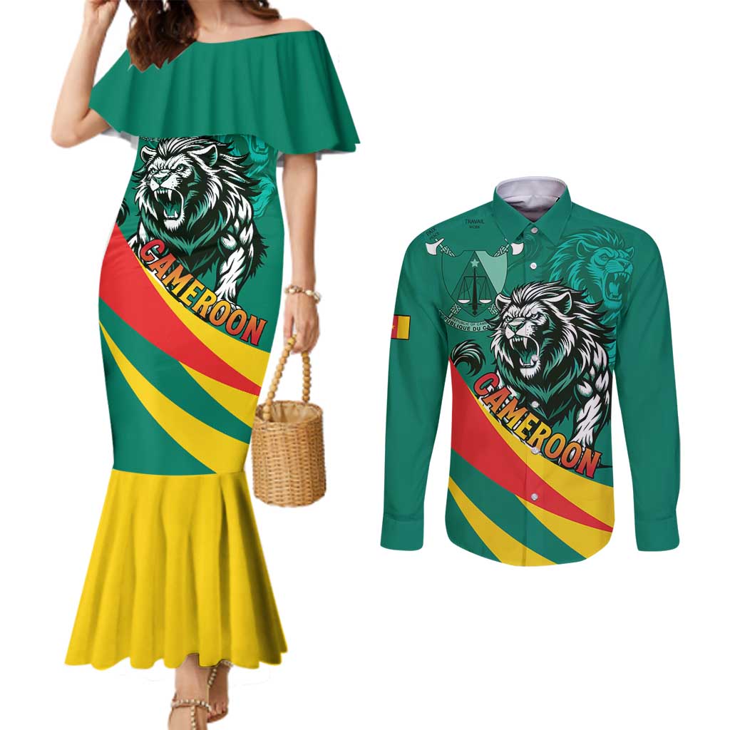 Personalised Happy Cameroon National Day Couples Matching Mermaid Dress and Long Sleeve Button Shirt May 20 Cameroun