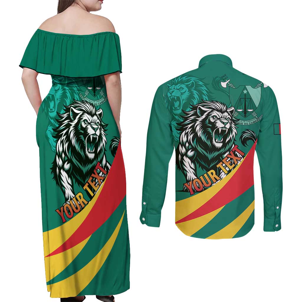 Personalised Happy Cameroon National Day Couples Matching Off Shoulder Maxi Dress and Long Sleeve Button Shirt May 20 Cameroun