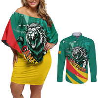 Personalised Happy Cameroon National Day Couples Matching Off Shoulder Short Dress and Long Sleeve Button Shirt May 20 Cameroun