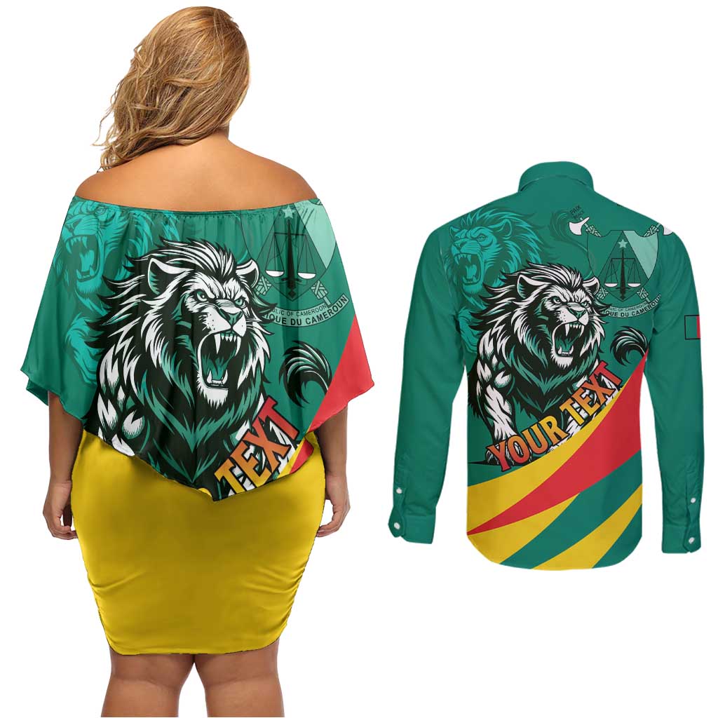 Personalised Happy Cameroon National Day Couples Matching Off Shoulder Short Dress and Long Sleeve Button Shirt May 20 Cameroun
