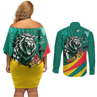 Personalised Happy Cameroon National Day Couples Matching Off Shoulder Short Dress and Long Sleeve Button Shirt May 20 Cameroun