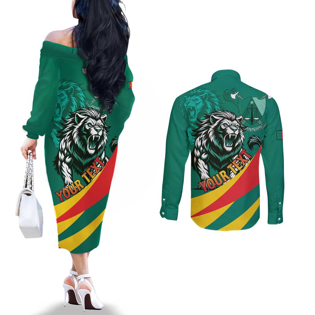 Personalised Happy Cameroon National Day Couples Matching Off The Shoulder Long Sleeve Dress and Long Sleeve Button Shirt May 20 Cameroun