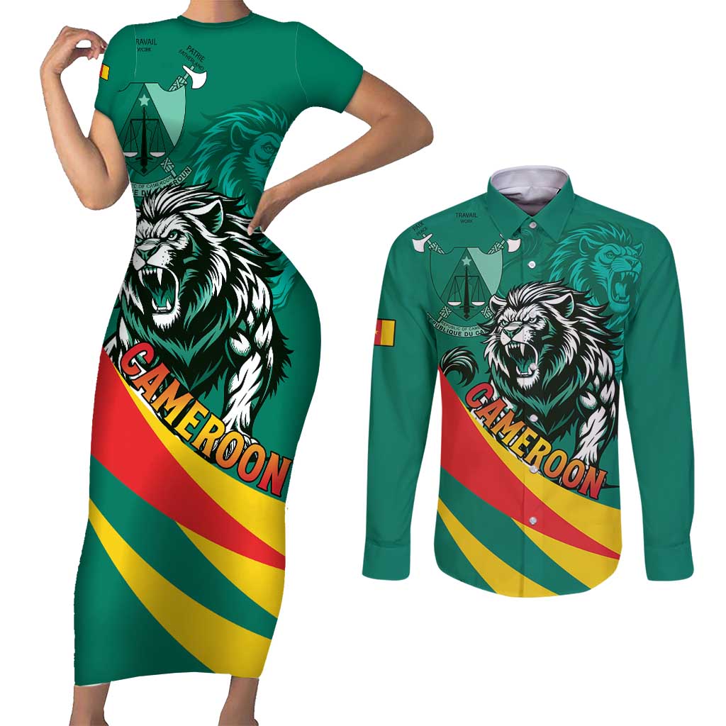 Personalised Happy Cameroon National Day Couples Matching Short Sleeve Bodycon Dress and Long Sleeve Button Shirt May 20 Cameroun