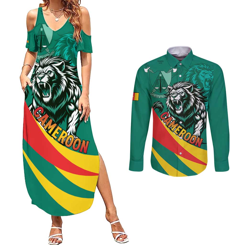Personalised Happy Cameroon National Day Couples Matching Summer Maxi Dress and Long Sleeve Button Shirt May 20 Cameroun