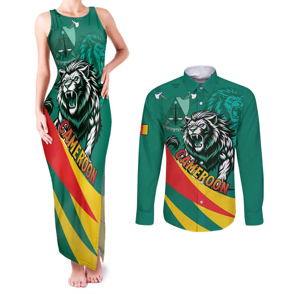 Personalised Happy Cameroon National Day Couples Matching Tank Maxi Dress and Long Sleeve Button Shirt May 20 Cameroun