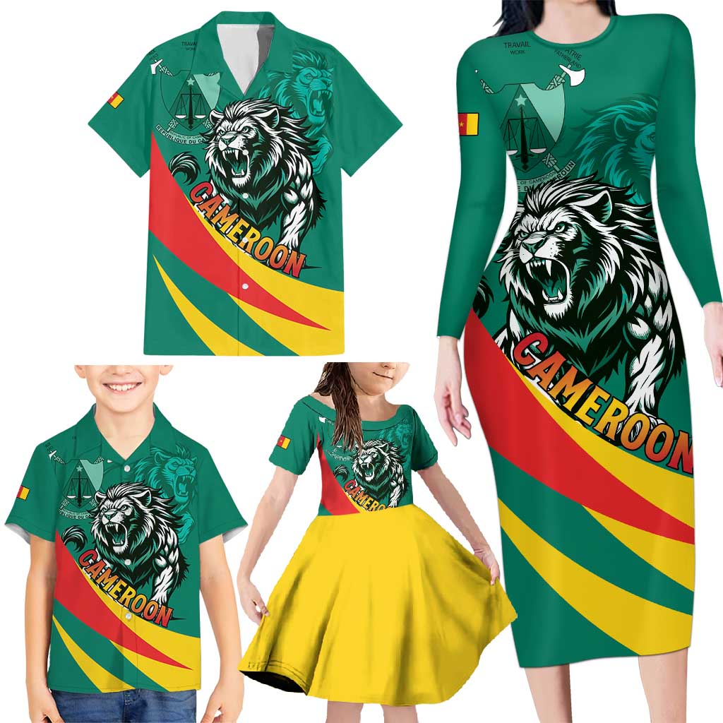 Personalised Happy Cameroon National Day Family Matching Long Sleeve Bodycon Dress and Hawaiian Shirt May 20 Cameroun