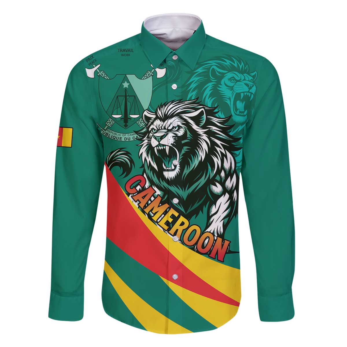 Personalised Happy Cameroon National Day Family Matching Off The Shoulder Long Sleeve Dress and Hawaiian Shirt May 20 Cameroun