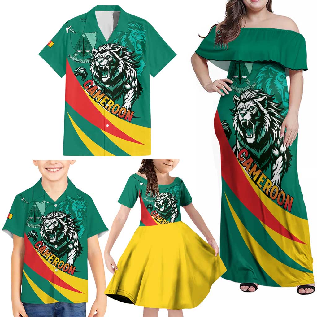 Personalised Happy Cameroon National Day Family Matching Off Shoulder Maxi Dress and Hawaiian Shirt May 20 Cameroun