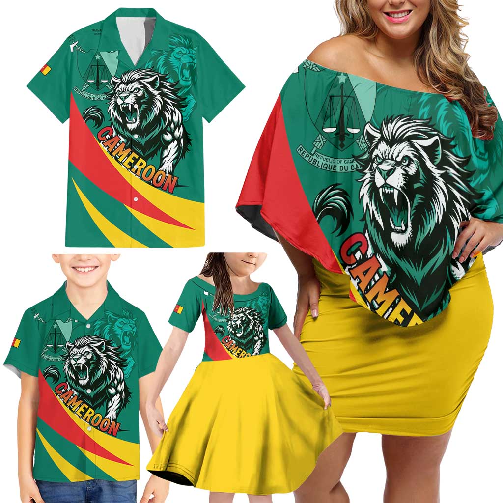 Personalised Happy Cameroon National Day Family Matching Off Shoulder Short Dress and Hawaiian Shirt May 20 Cameroun