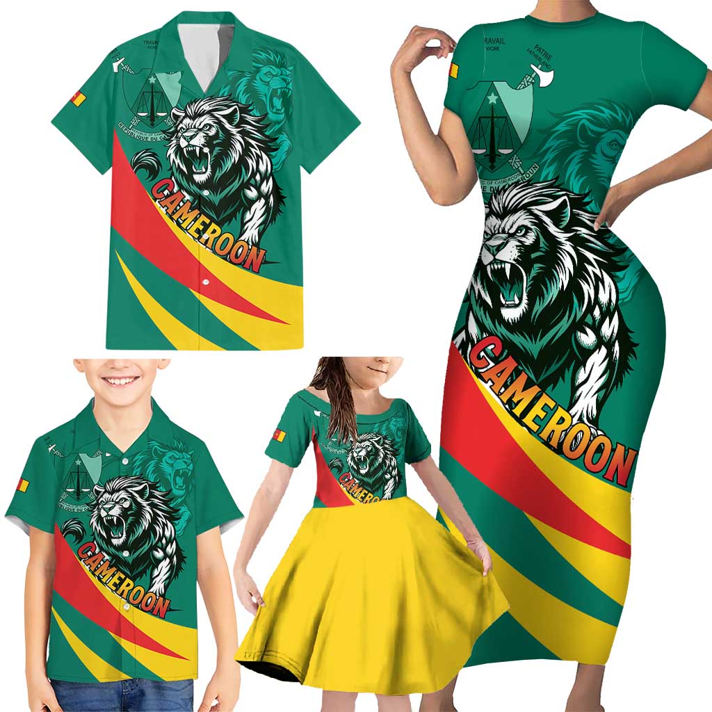 Personalised Happy Cameroon National Day Family Matching Short Sleeve Bodycon Dress and Hawaiian Shirt May 20 Cameroun