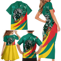 Personalised Happy Cameroon National Day Family Matching Short Sleeve Bodycon Dress and Hawaiian Shirt May 20 Cameroun