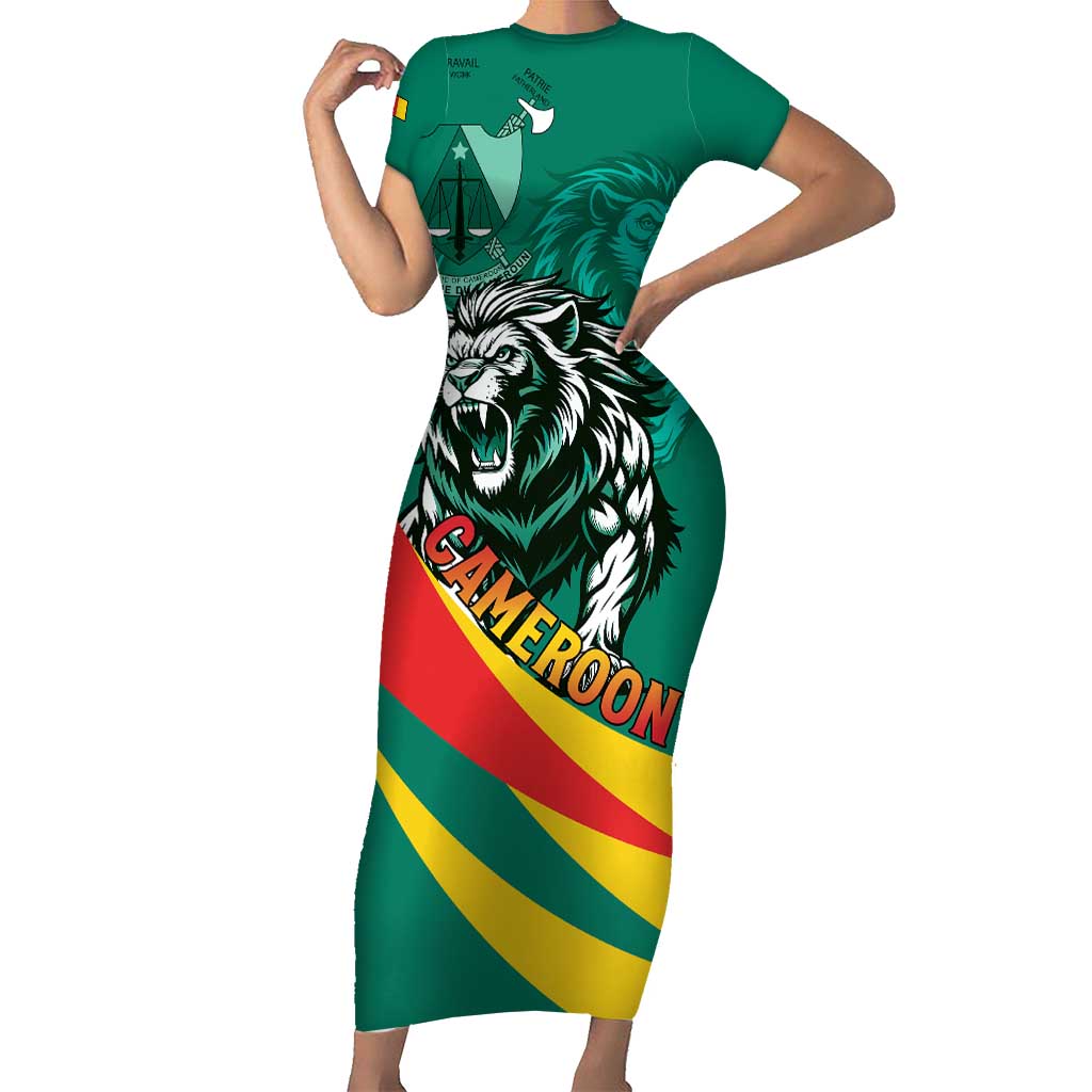 Personalised Happy Cameroon National Day Family Matching Short Sleeve Bodycon Dress and Hawaiian Shirt May 20 Cameroun
