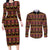 Cameroon Traditional Toghu Pattern Couples Matching Long Sleeve Bodycon Dress and Long Sleeve Button Shirt
