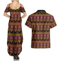 Cameroon Traditional Toghu Pattern Couples Matching Summer Maxi Dress and Hawaiian Shirt