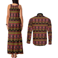 Cameroon Traditional Toghu Pattern Couples Matching Tank Maxi Dress and Long Sleeve Button Shirt