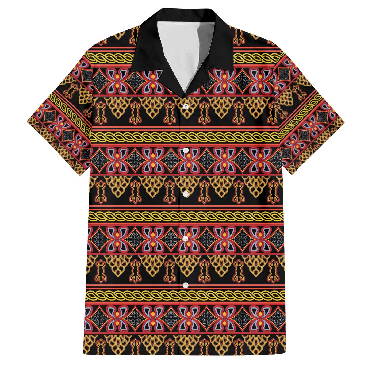 Cameroon Traditional Toghu Pattern Family Matching Off The Shoulder Long Sleeve Dress and Hawaiian Shirt