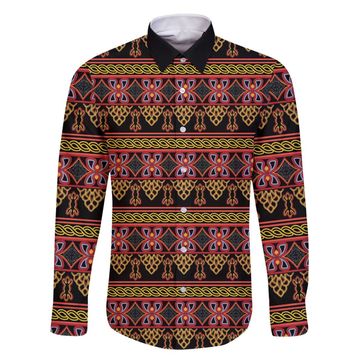 Cameroon Traditional Toghu Pattern Family Matching Off The Shoulder Long Sleeve Dress and Hawaiian Shirt