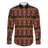 Cameroon Traditional Toghu Pattern Family Matching Off Shoulder Maxi Dress and Hawaiian Shirt