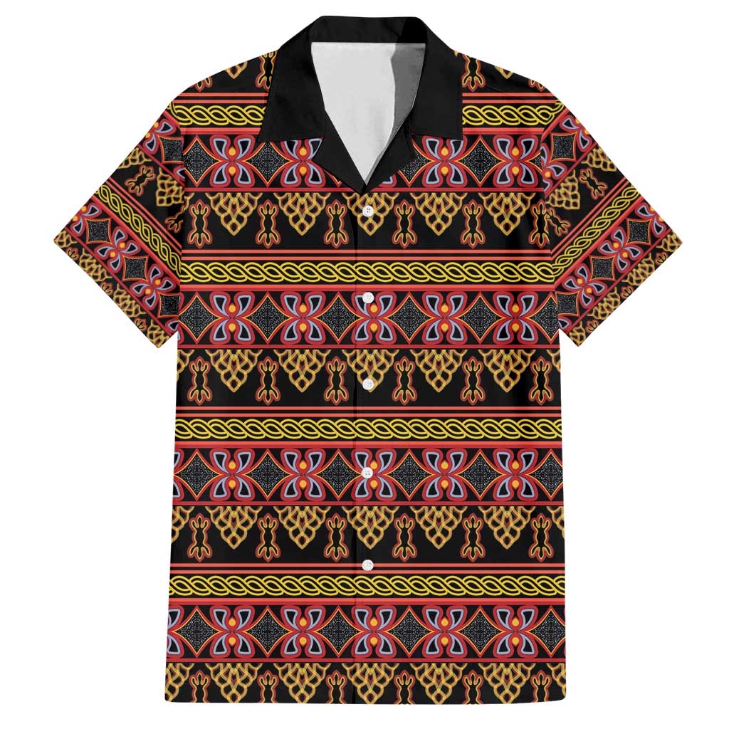 Cameroon Traditional Toghu Pattern Family Matching Off Shoulder Short Dress and Hawaiian Shirt