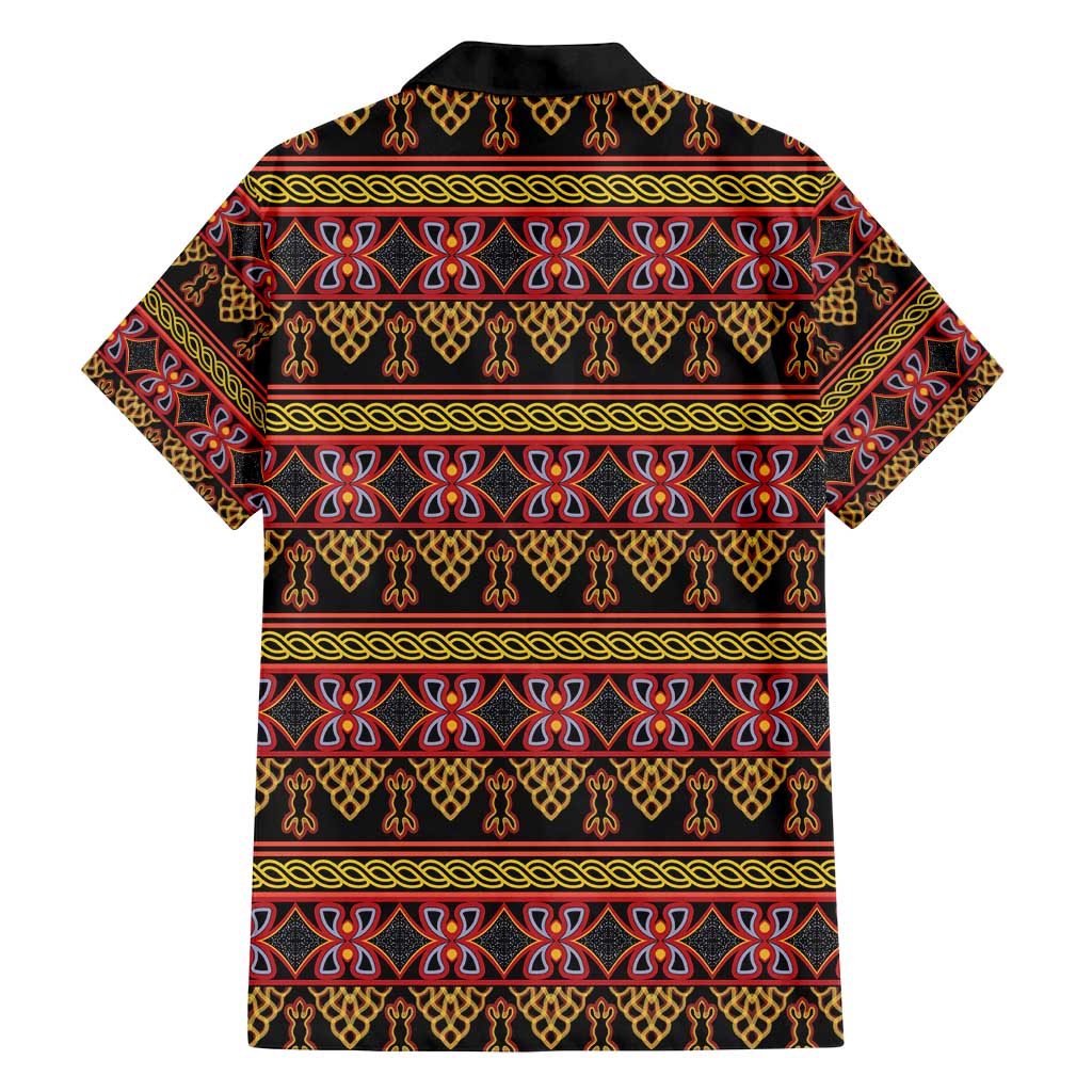 Cameroon Traditional Toghu Pattern Family Matching Off Shoulder Short Dress and Hawaiian Shirt