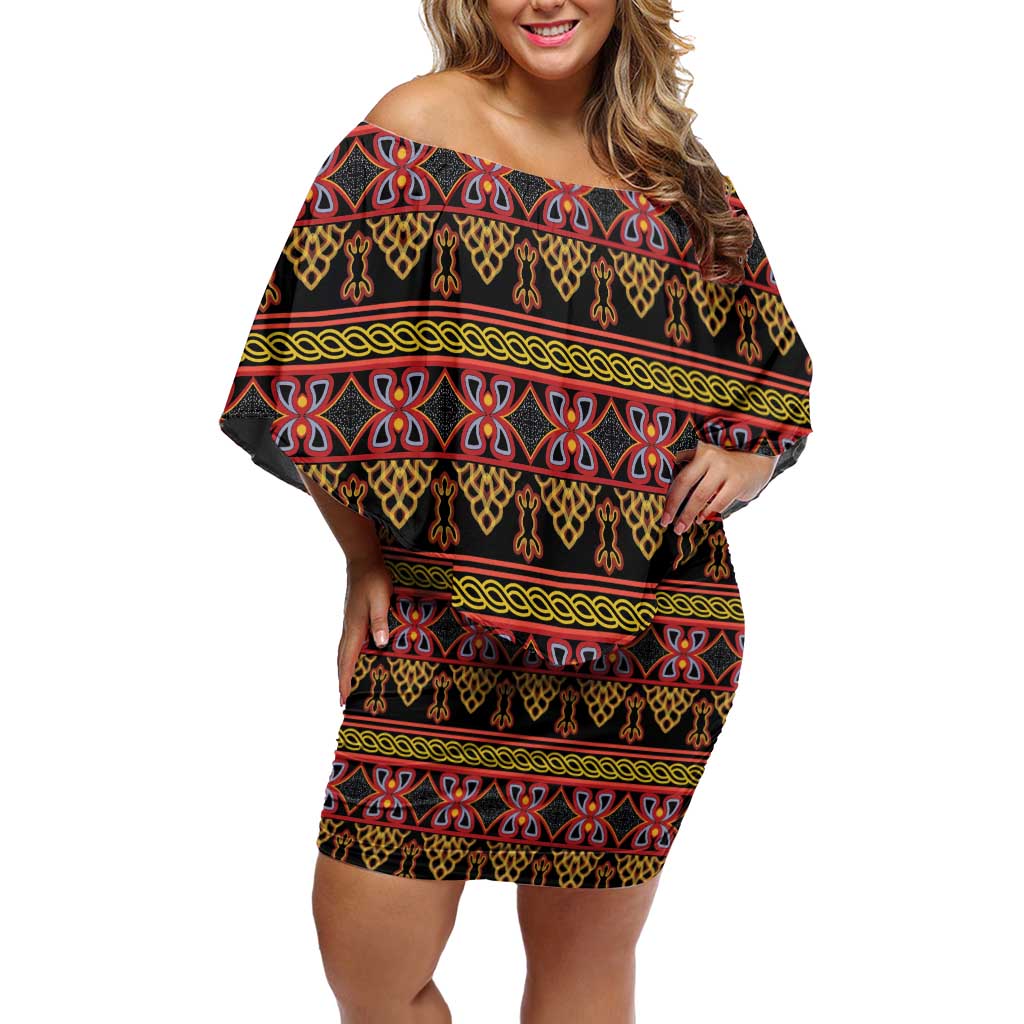 Cameroon Traditional Toghu Pattern Family Matching Off Shoulder Short Dress and Hawaiian Shirt