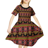 Cameroon Traditional Toghu Pattern Kid Short Sleeve Dress