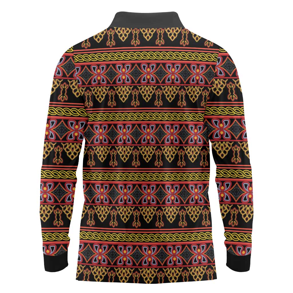 Cameroon Traditional Toghu Pattern Long Sleeve Polo Shirt
