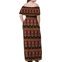 Cameroon Traditional Toghu Pattern Off Shoulder Maxi Dress