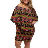 Cameroon Traditional Toghu Pattern Off Shoulder Short Dress