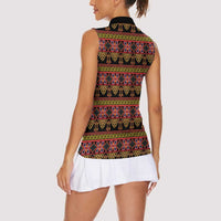 Cameroon Traditional Toghu Pattern Women Sleeveless Polo Shirt