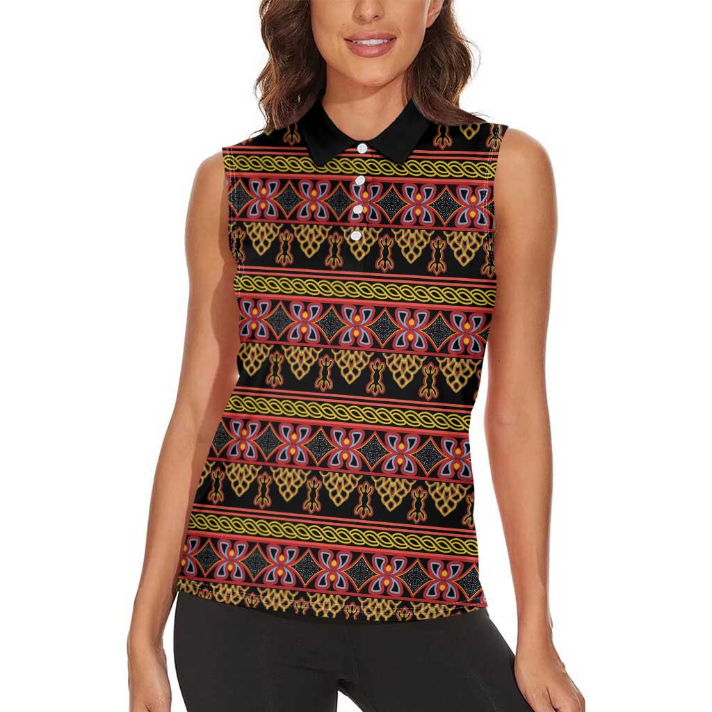 Cameroon Traditional Toghu Pattern Women Sleeveless Polo Shirt