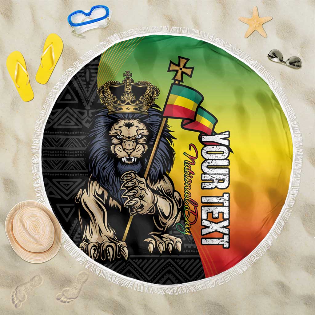 Personalized Ethiopia National Day Beach Blanket Lion Of Judah African Pattern