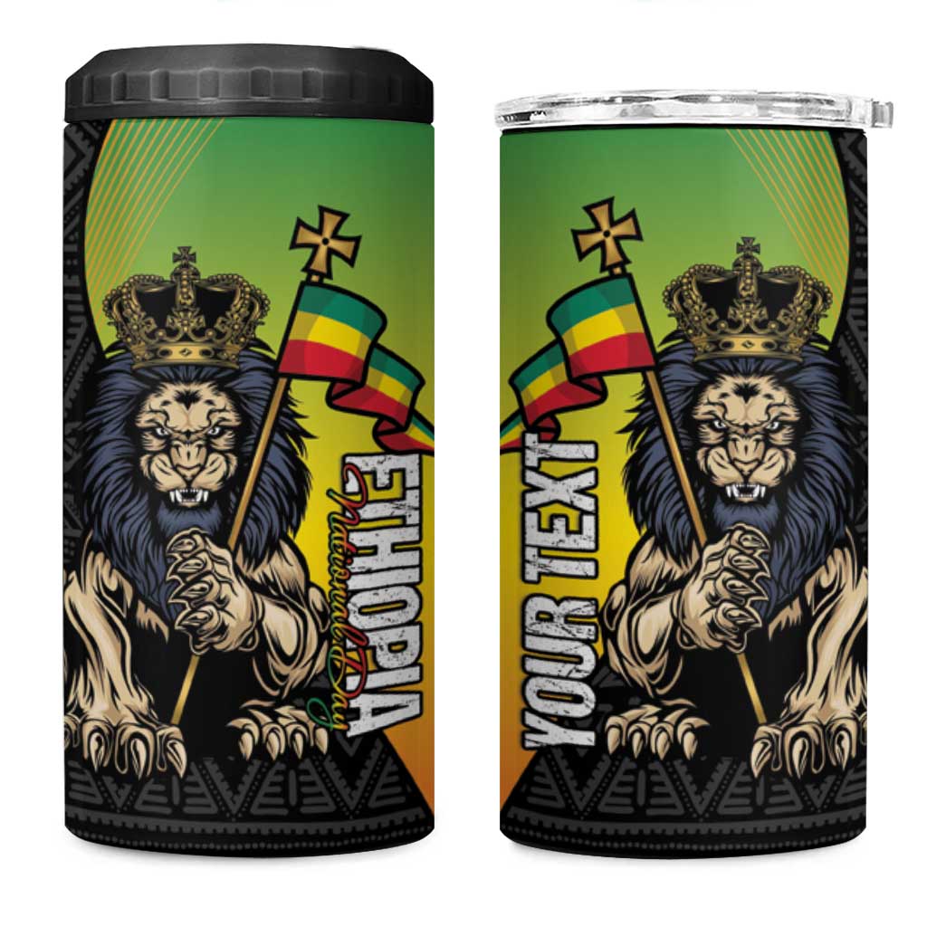 Personalized Ethiopia National Day 4 in 1 Can Cooler Tumbler Lion Of Judah African Pattern