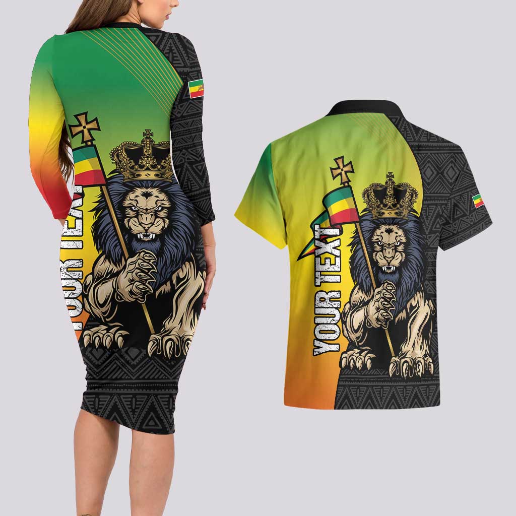 Personalized Ethiopia National Day Couples Matching Long Sleeve Bodycon Dress and Hawaiian Shirt Lion Of Judah African Pattern