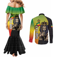 Personalized Ethiopia National Day Couples Matching Mermaid Dress and Long Sleeve Button Shirt Lion Of Judah African Pattern
