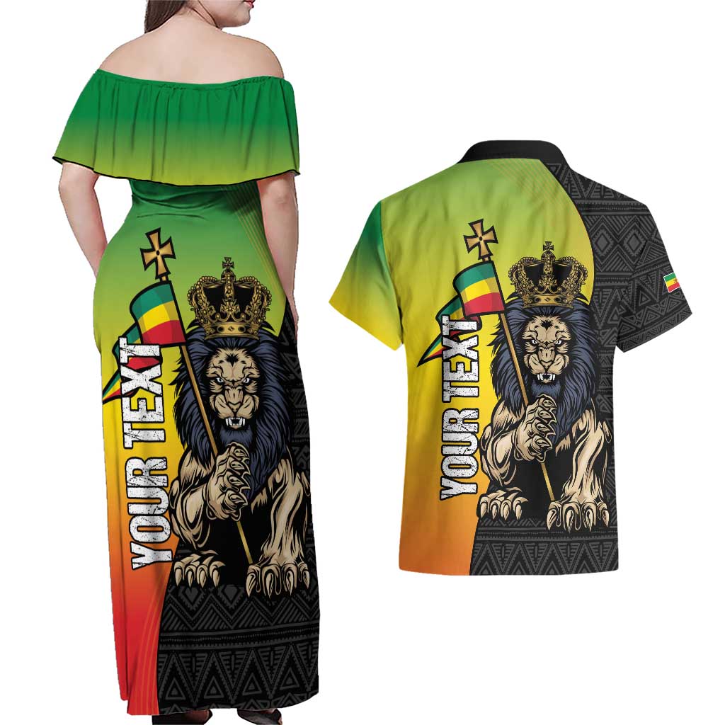 Personalized Ethiopia National Day Couples Matching Off Shoulder Maxi Dress and Hawaiian Shirt Lion Of Judah African Pattern