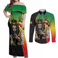 Personalized Ethiopia National Day Couples Matching Off Shoulder Maxi Dress and Long Sleeve Button Shirt Lion Of Judah African Pattern