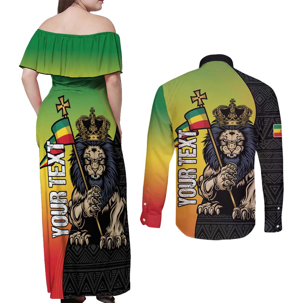 Personalized Ethiopia National Day Couples Matching Off Shoulder Maxi Dress and Long Sleeve Button Shirt Lion Of Judah African Pattern